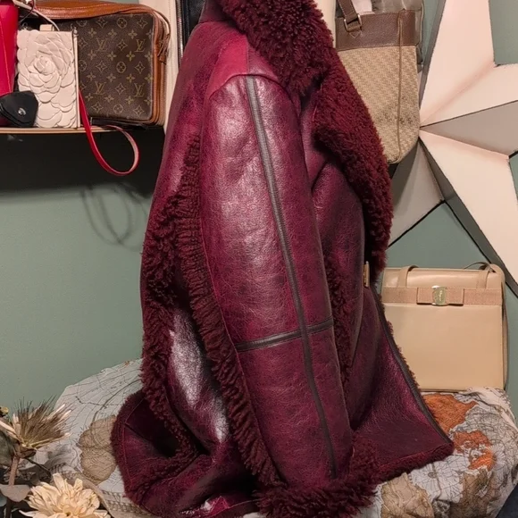 NWT Tommy Hilfiger Leather Shearing Jacket Coat Turkey Oxblood XXXL Peacoat - Picture 7 of 15